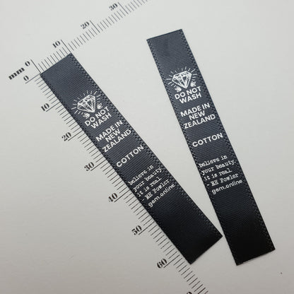 #02BS - BLACK SATIN LABELS WITH LOGO &/OR INFO