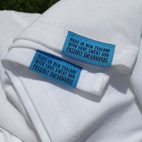 MADE IN NEW ZEALAND WITH LOVE. SWEAT AND POSSIBLY SWEARWORDS