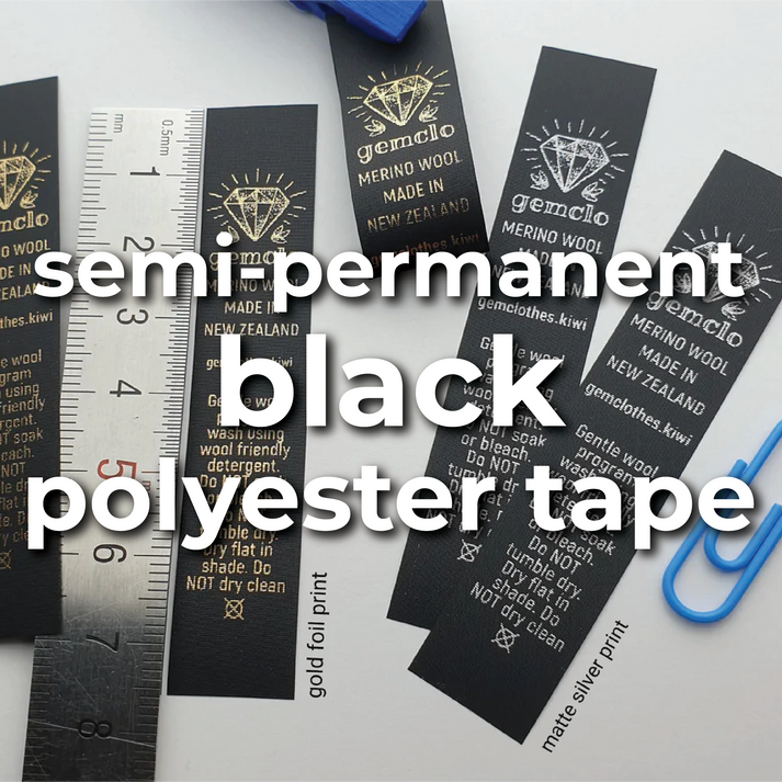 Same width as previously ordered / a) SHORT - Labels use between 0 to 44mm of material per label / BPT - Black polyester tape (semi-permanent print) (paper-like taffeta tape)